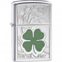 Зажигалка ZIPPO Classic «Клевер» с покрытием High Polish Chrome купить в Омске