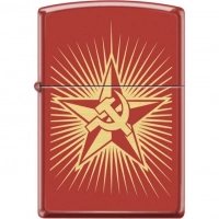 Зажигалка ZIPPO Серп и Молот на Звезде, латунь/сталь с покрытием Red Matte, красная, 36x12x56 мм купить в Омске